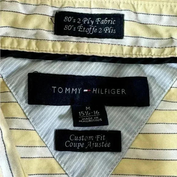 Tommy Hilfiger Men's M Yellow Striped 80's 2 Ply Cotton Long Sleeve Shirt - Picture 4 of 11